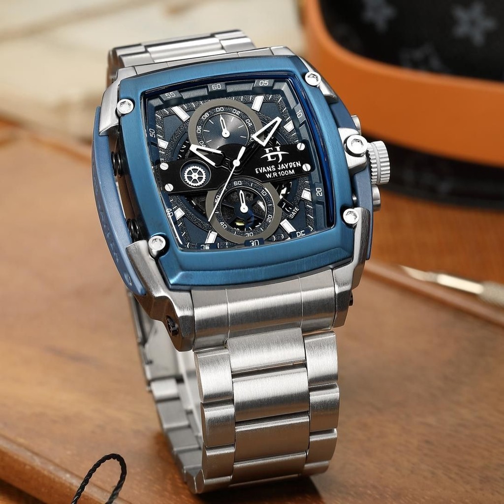 Buy 1 Get 1 Jam Tangan Pria Evans Jayden 9553 Rantai Stainless Chrono Aktif