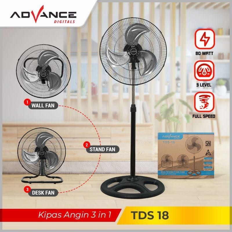 Kipas Angin Advance TDS 18 18inch / Kipas Angin Besi 3in1 multifungsi Kipas Berdiri / Dinding