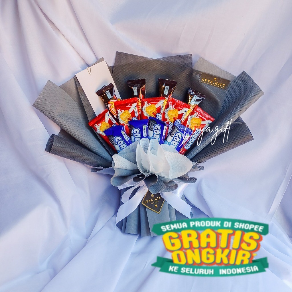 LVYA.GIFT 4221.41 BUKET SNACK MIX NABATI AHH COKLAT GORIORIO BISKUIT GORIORIO COKLAT/ biru orange pi