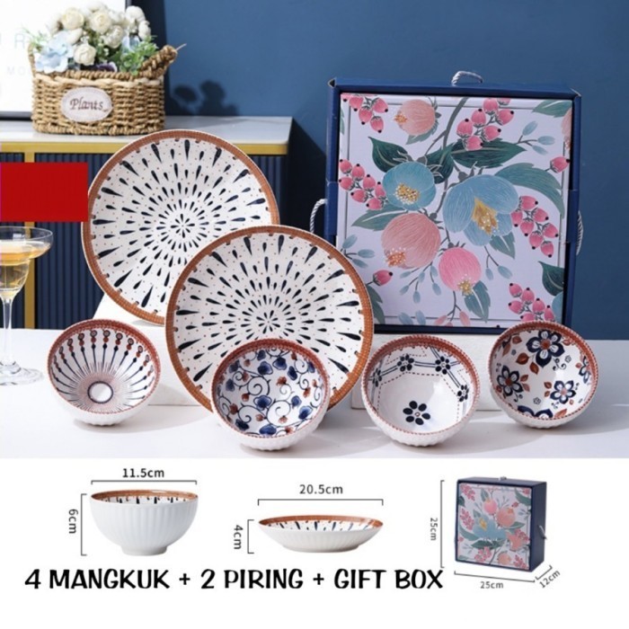 

✨LARIS✨ -Japanese Hampers Style Plate & Bowl | Hampers Nikah Wedding Gift Mocha - 4Bowl + 2Plate