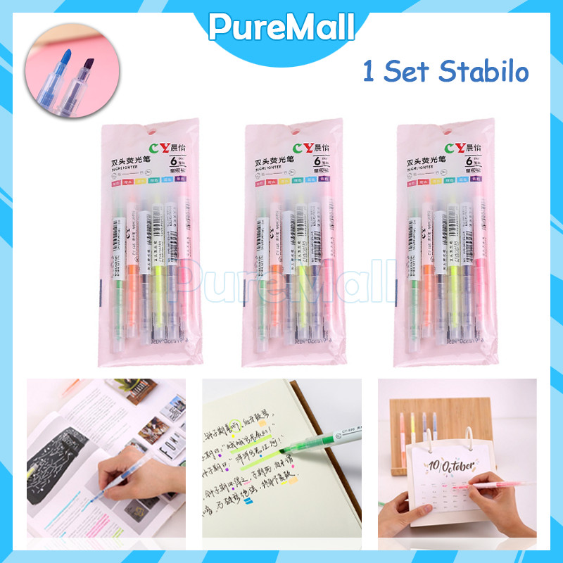 

Set Stabilo Warna Isi 6 In 1 / Highlighter Colorful / Pensil Warna Melukis Mewarnai
