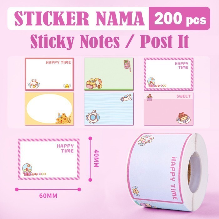 

Stiker Label Sticky Notes Motif Kartun Tag Nama Buku Jurnal Jar Toples 6 x 4 cm (1 roll isi 200 pcs)