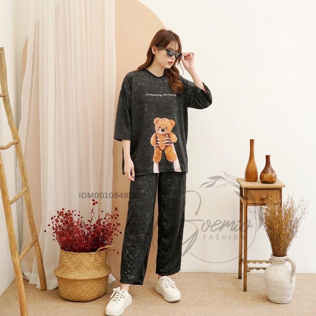 iLook | LD 120 One Set Baxia Setelan Katun Mini Atasan Motif Lengan panjang Dan Celana Panjang Cargo