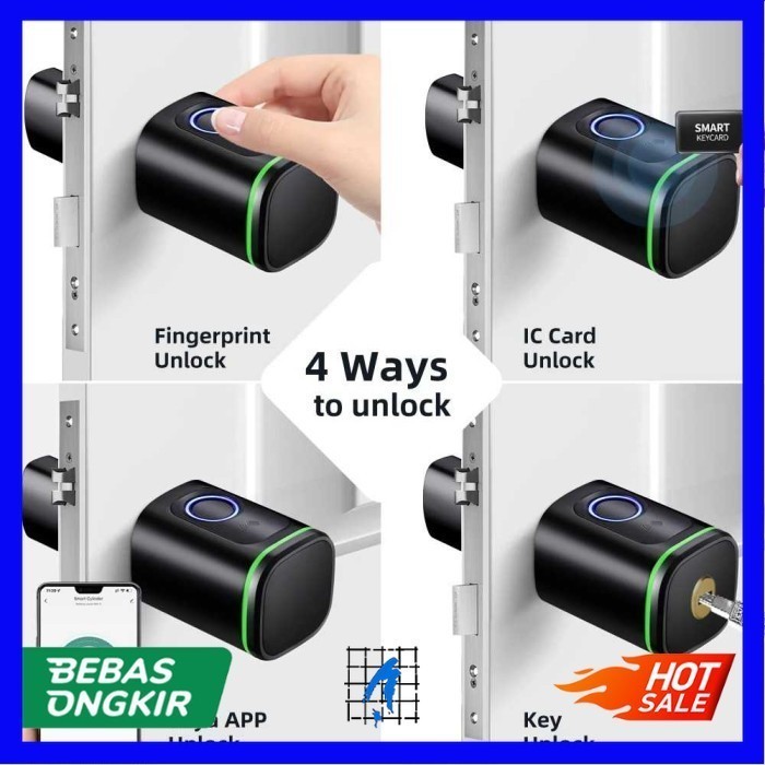 

Smart Door Lock Fingerprint Smart Cylinder Lock Kunci Pintu Silinder Tap Card Digital Smart Home App Unlocking Alarm