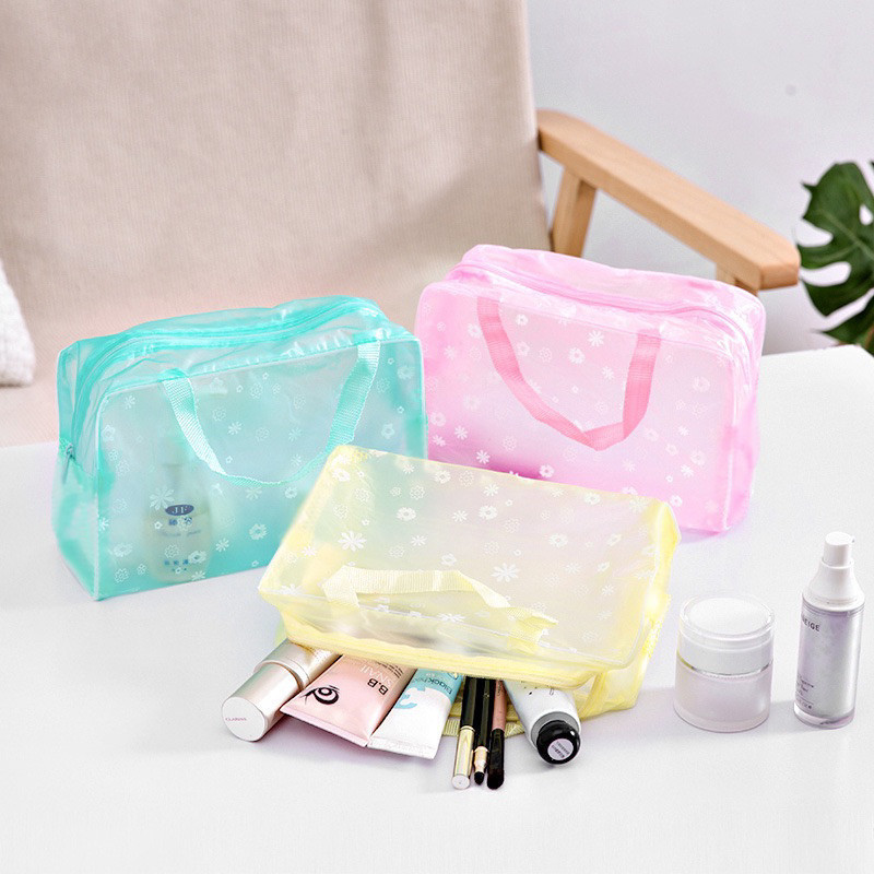 Tas Plastik Transparan PVC Anti Air Motif Bunga Pouch Make Up Waterproof Travel Travel Pouch Make Up