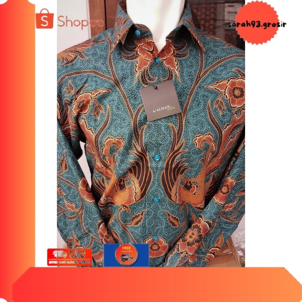 ✨BESTSELLER✨ -ALISAN Kemeja Batik Lengan Panjang Reguler (10356) - Hijau, 15
