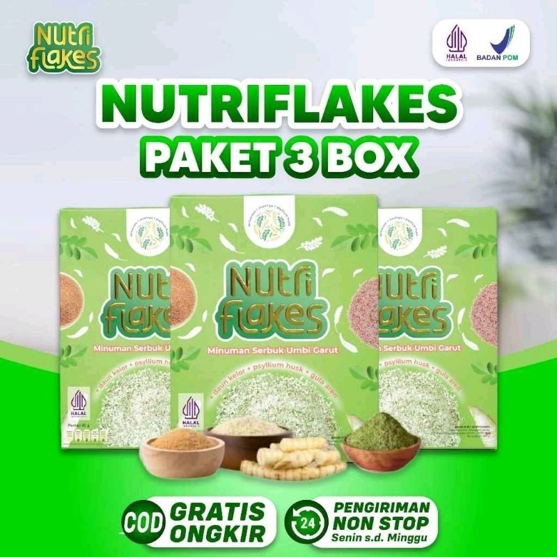 

Nutriflakes Paket 3 Box Minuman Serbuk Sehat Bantu Atasi Asam Lambung & Atasi Sistem Pencernaan Kontrol Kolesterol