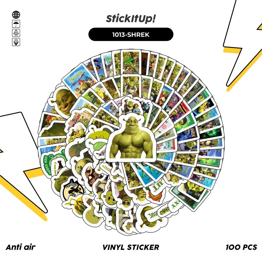 

COD✨ 100 Pcs Stiker Pack Shrek Lucu Aesthetic Vynil Waterproof untuk Freebies Sticker Buku Journal Casing HP Laptop