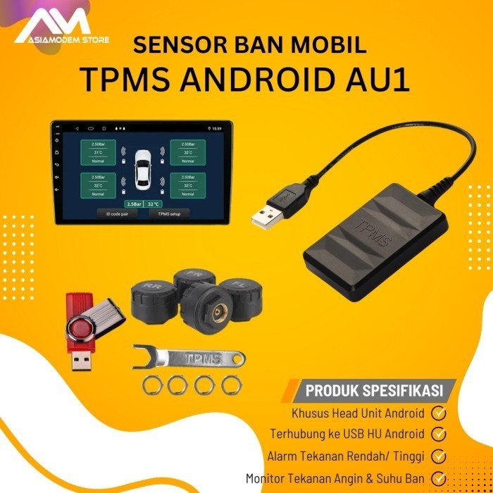 

TPMS Untuk HeadUnit Android USB Sensor Tekanan Angin Suhu Ban Mobil c3