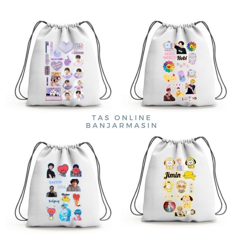 Tas Online Banjarmasin - Tas Serut Ransel Wanita Kpop Kanvas Full Warna