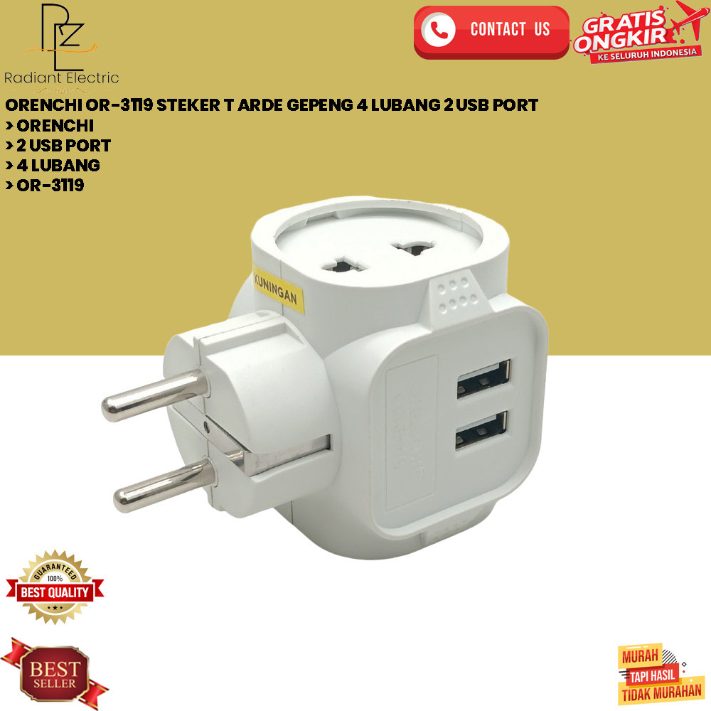 ORENCHI OR-3119 STEKER T ARDE GEPENG 4 LUBANG 2 USB PORT [RE]