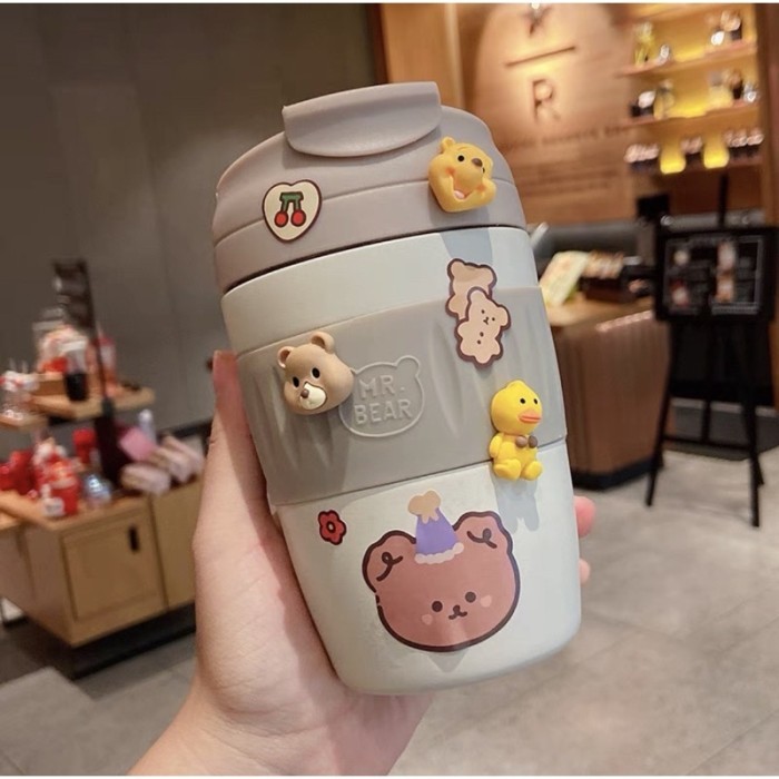 

cute bottle cute thermos with diy stickers botol - White