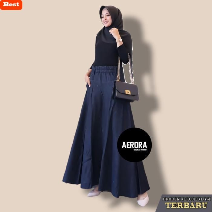 rok wanita kekinian Aerora Rok Jeans Motif Panjang Jumbo Wanita Dewasa Kekinian Bunga Nyaman - Black
