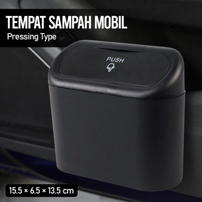 Tong Kotak Tempat Sampah Mini Gantung Samping Side Pocket Tempel Pintu Mobil Serbaguna Car Push Trash Bin Selip Pintu Anti Tumpah Trash Bin Pressing Type Universal Organizer Car Clamshell Trash Bin Hanging Vehicle Garbage Dust Case Storage Box Black ABS