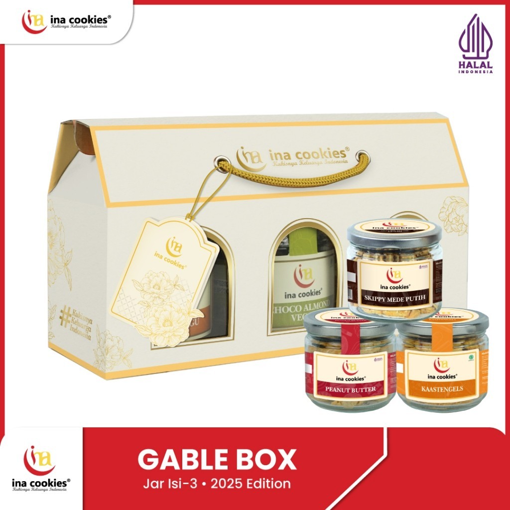 

Hampers Lebaran 2025 Gable Box isi 3 Toples JAR Ina Cookies Kue Kering Premium Agen Resmi Malang