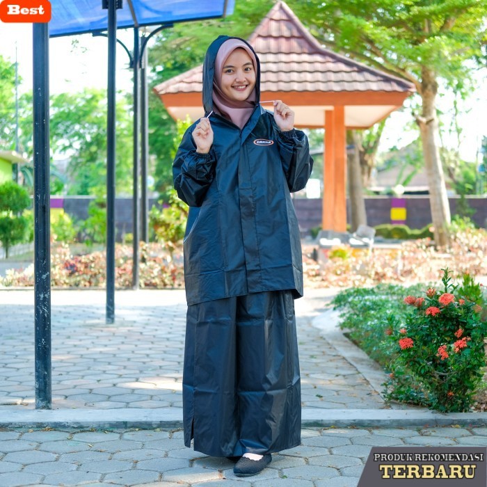 rok wanita kekinian Jas hujan wanita dewasa tipe rok DUNHIL Original - Hitam, XL