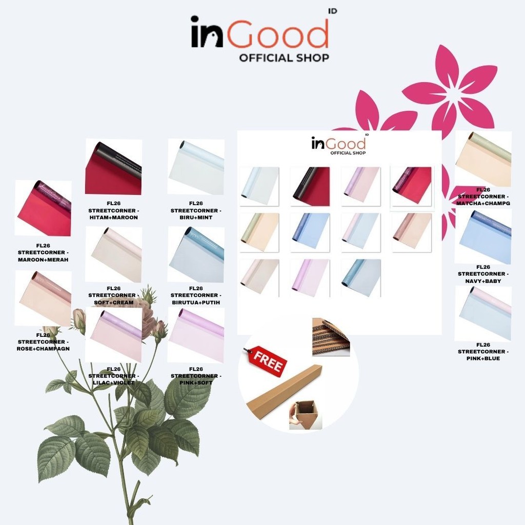 

IN GOOD - (5 LEMBAR) - FL26 STREETCORNER Kertas Bunga Paper Buket Motif Frame List Transparan Florist Cellophane