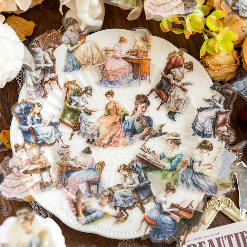 

Journamm 30pcs/pack Vintage Stickers Pretty Ladies PET Materials DIY Scrapbooking Decor Junk Journal Collage Stationery Sticker