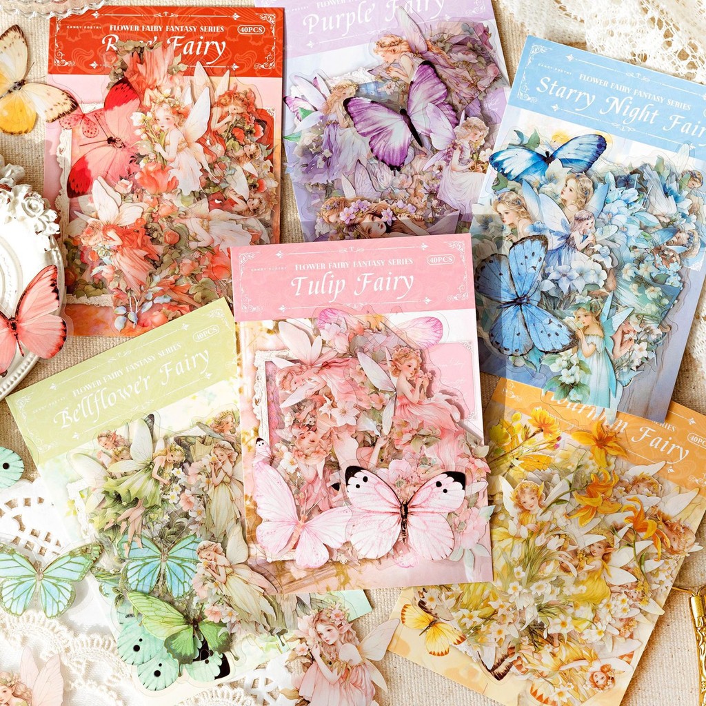 

40 Pcs/pack Vintage Fairy Stickers Transparent Flower Fairy Scrapbooking Sticker for Scrapbook Phone Case Laptop Diary DIY Craft