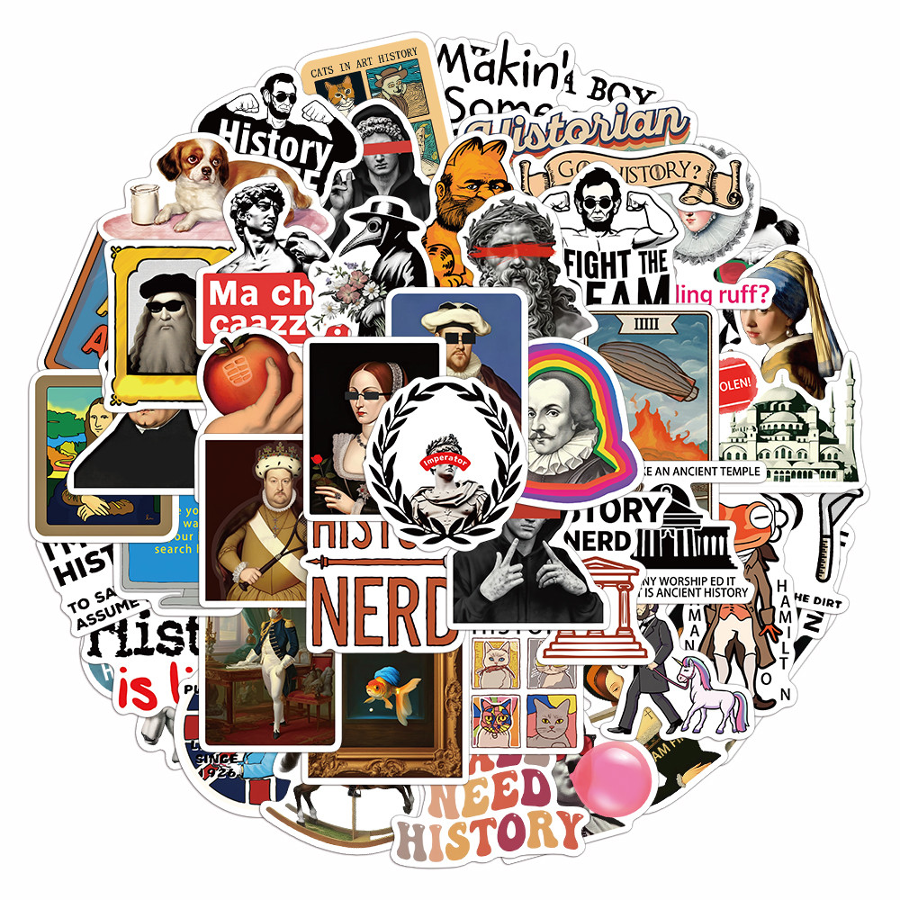 

50PCS Cross border Explosive Funny History Interesting History Stickers Water Cup Phone Case Notebook Stickers