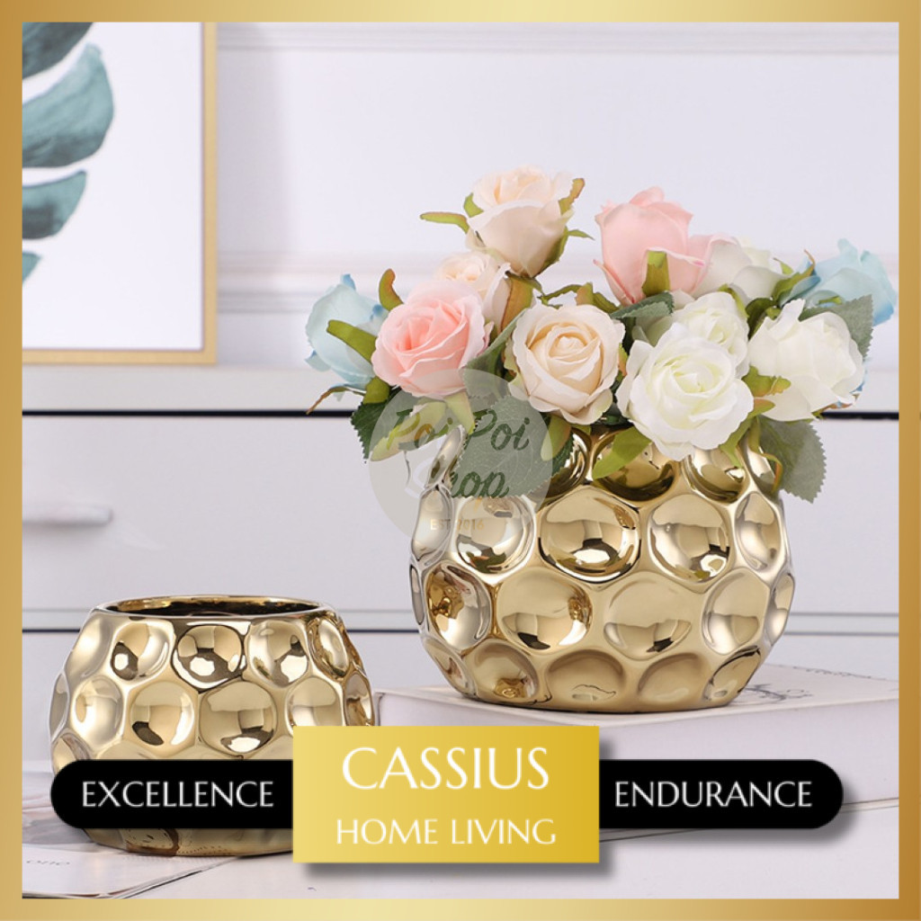 Pot Bunga Keramik Vas Bunga Nordic Metalik Besar Wadah Tempat Bunga Tempat Permen Lebaran Idul Fitri