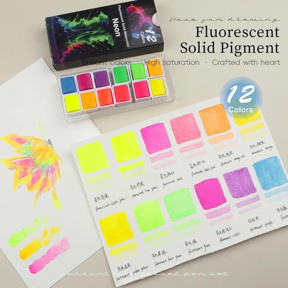 

8/12 Colors Portable Glittery Metallic Solid Watercolor Paint Set For Water Color Painting Art Supplies