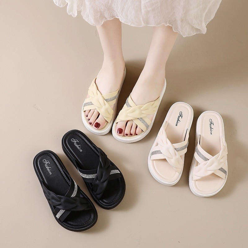 SMP Sandal wanita  kekinian Sandal wanita tali silang / Sandal slop tali silang / Wedges Wanita