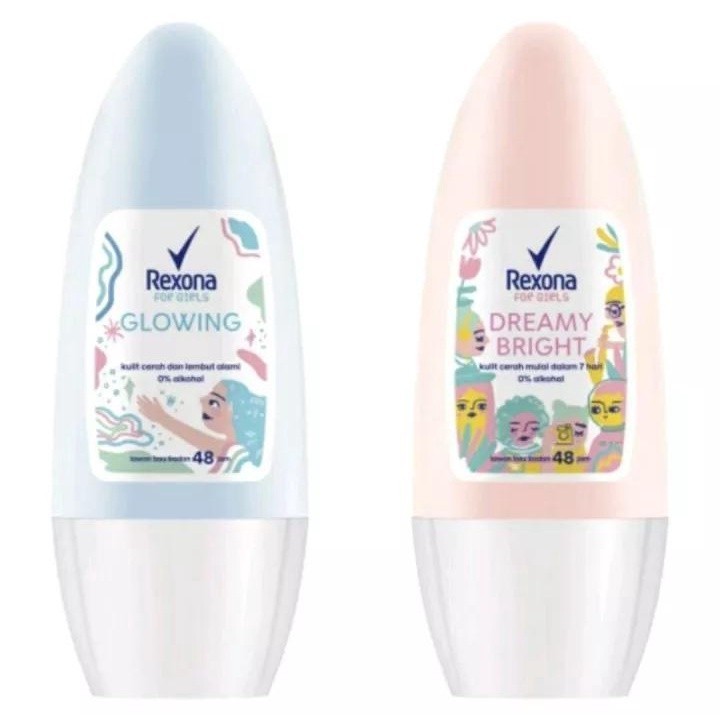 3 PCS REXONA DEODORANT FOR GIRLS GLOWING WHITE 40 ML / ROLL ON - [NEW] - FA43 SEMBAKO