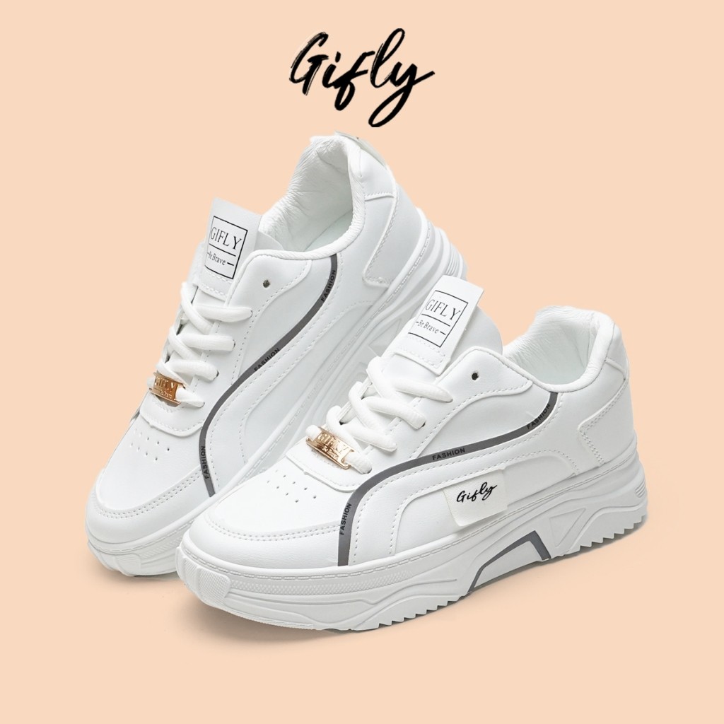 GIFLY Delian Sepatu Sneakers Wanita Kets Putih Hitam Sport Shoes White Black 689