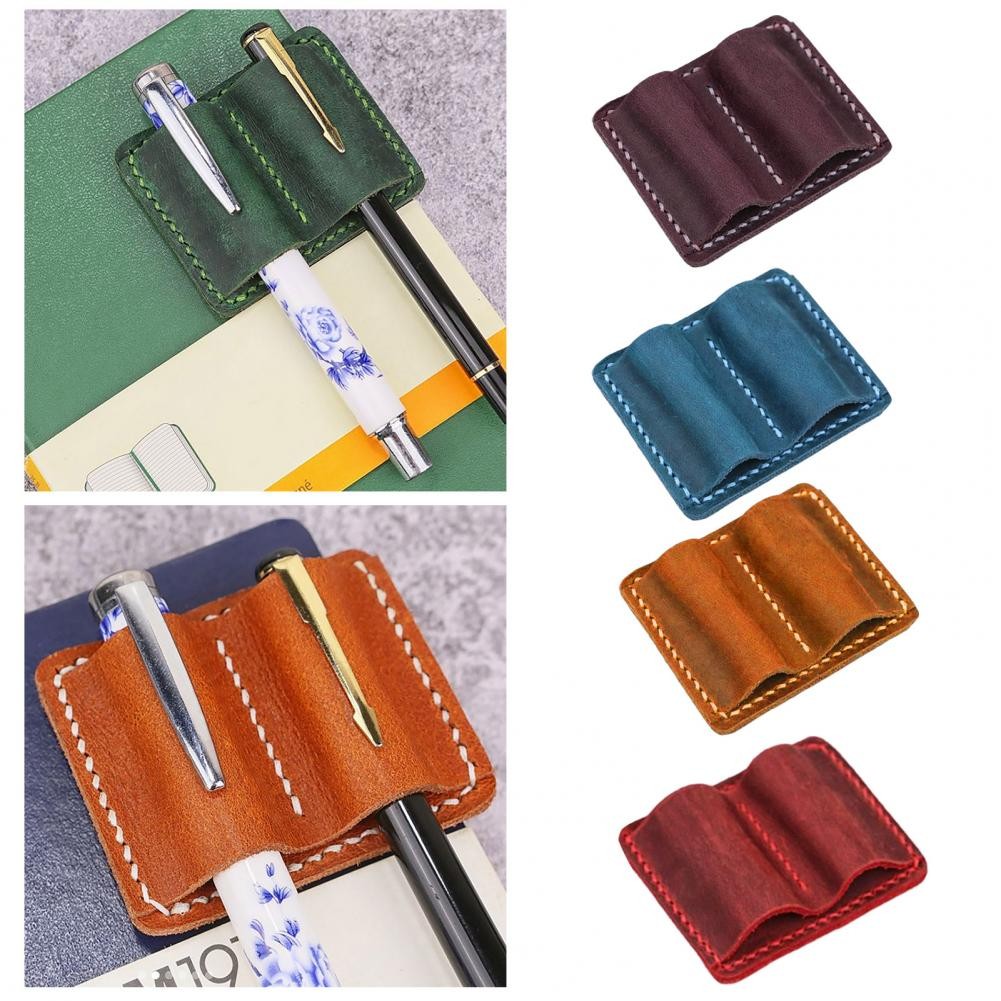 

Handmade Faux Leather Pen Holder Double Pen Loop Book Practical Pen Organizer Hand Stitched Pens Storage Clip