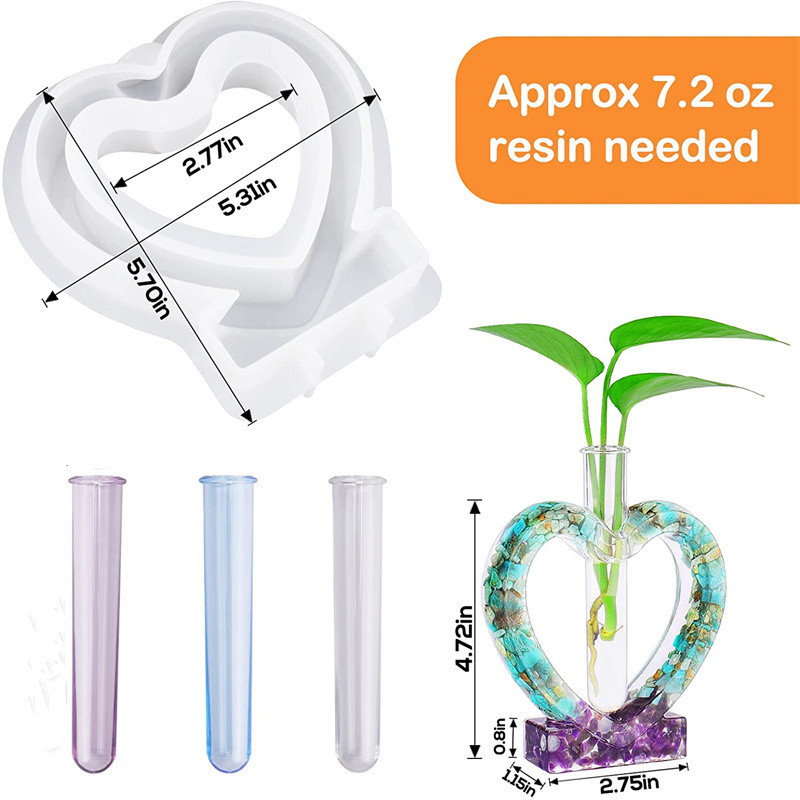 

Love Heart Resin Mold Epoxy Crafts Mould Plant Test Tube Flower Vase Branch Hydroponic Pot Clay Silicone Mould Decoration Tool