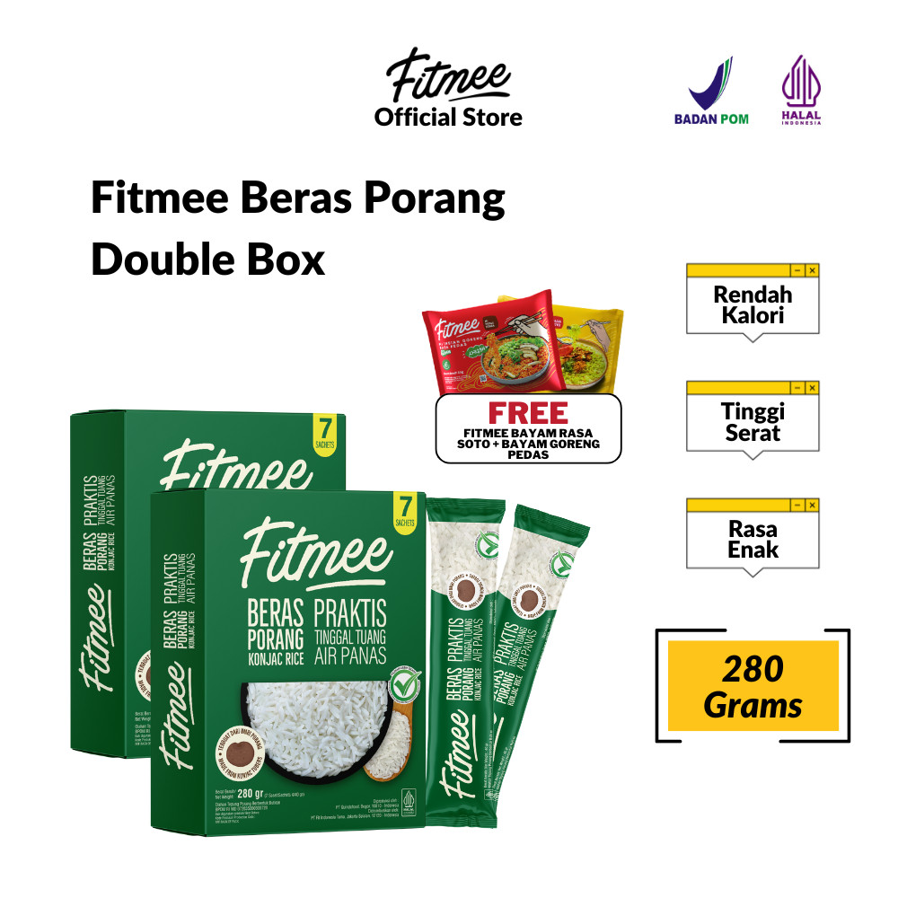 

Fitmee Beras Porang Double Box 280 Gr Konjac Rice FREE 1 Fitmee Mie Bayam Soto 80 Gr & 1 Fitmee Bayam Goreng Pedas 65 Gr