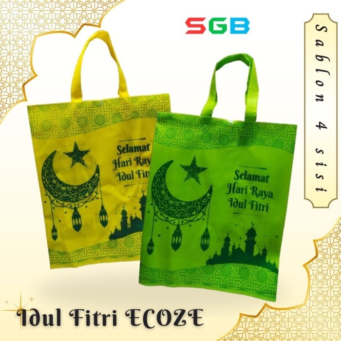 

Tas Spunbond Handle Idul Fitri uk 38x45x8 / GoodieBag / Tas Kain Motif - hijau muda