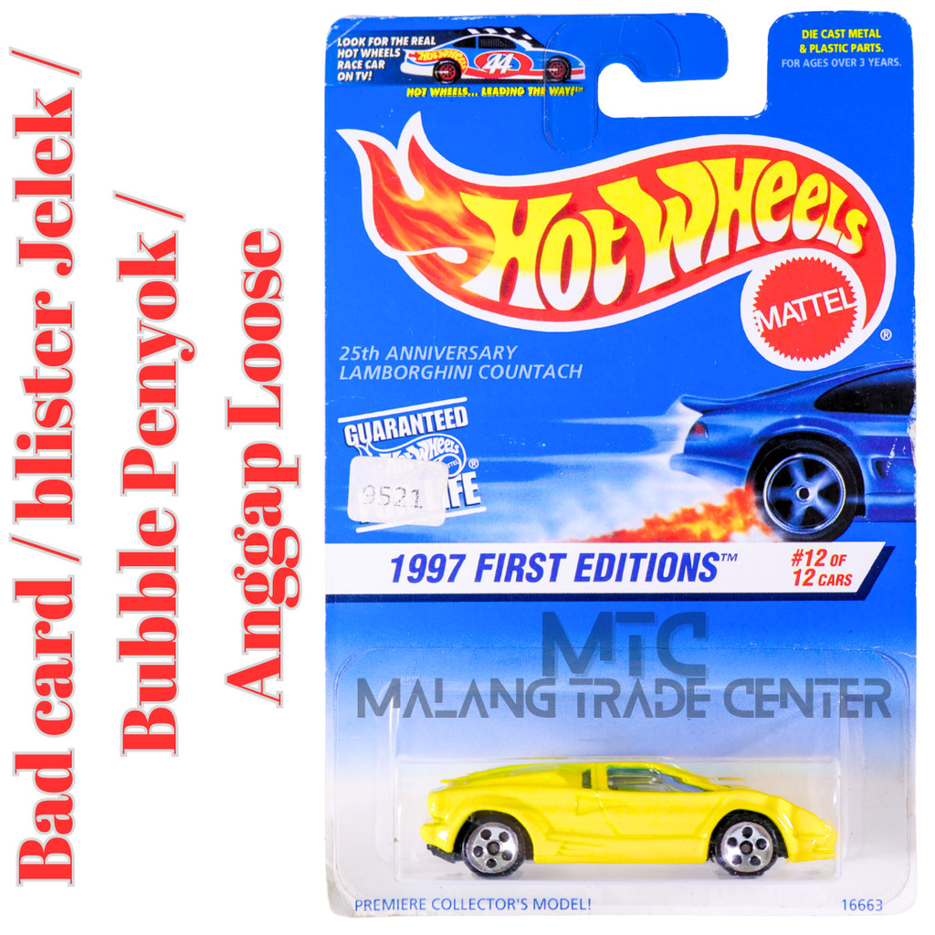 Hot Wheels 25th Anniversary Lamborghini Countach Kuning Tahun Rilis 1997 Blister Jelek / Bad Card / 
