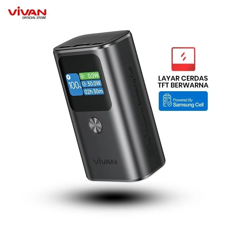VIVAN VPB-T10 T10 PowerBank Mini 10000mAh Fast Charging 30W PD QC 3.0 Digital Display Indikator Orig