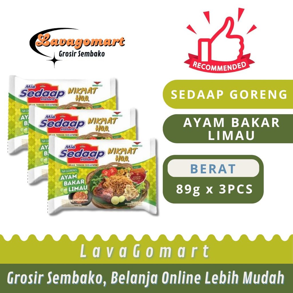 

SEDAAP MIE GORENG AYAM BAKAR LIMAU 89g - 3PCS - LAVAGOMART - BANDUNG
