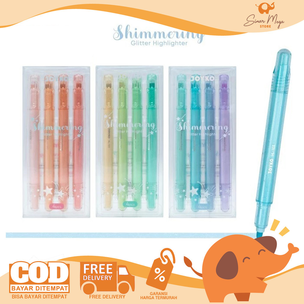 

Joyko Shimmering Glitter Highlighter HL-103 A/B/C - Spidol Penanda Set Isi 4 Murah