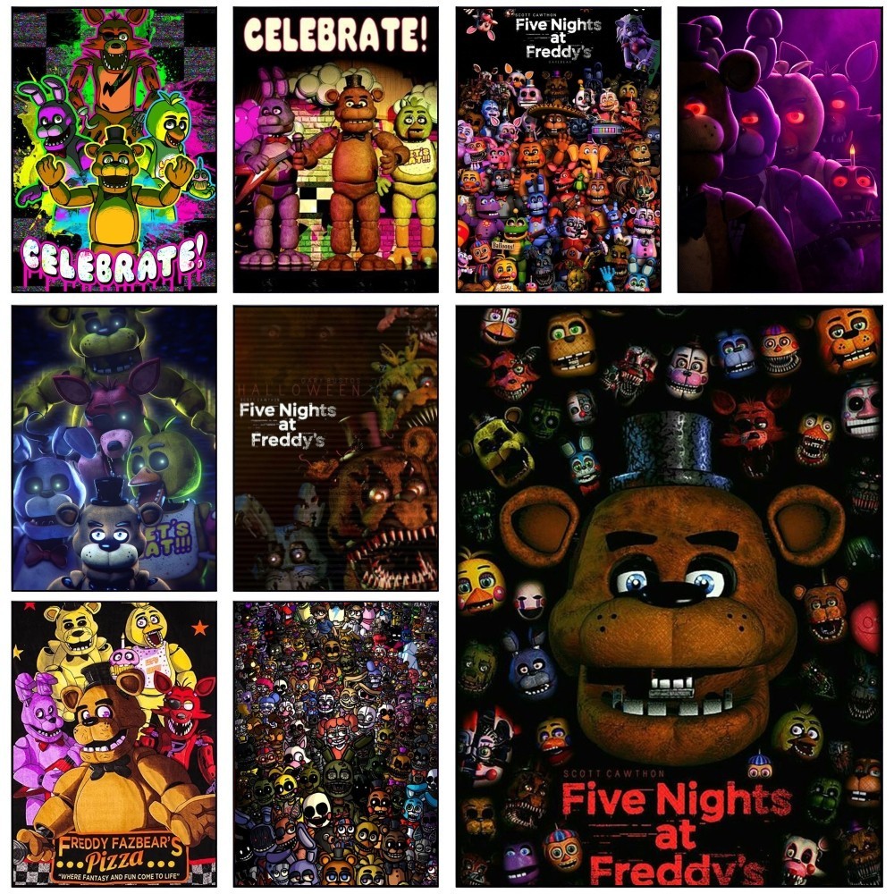 New FNAF Movie Game  Poster Self-adhesive Art Waterproof Paper Sticker Coffee House Bar Room Wall De