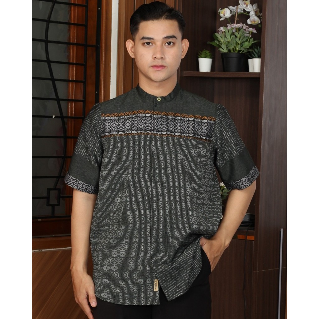 Salman - Kemeja Baju Koko Songket Emir AL 21 PDK Premium Pria Dewasa Bordir Lengan Pendek