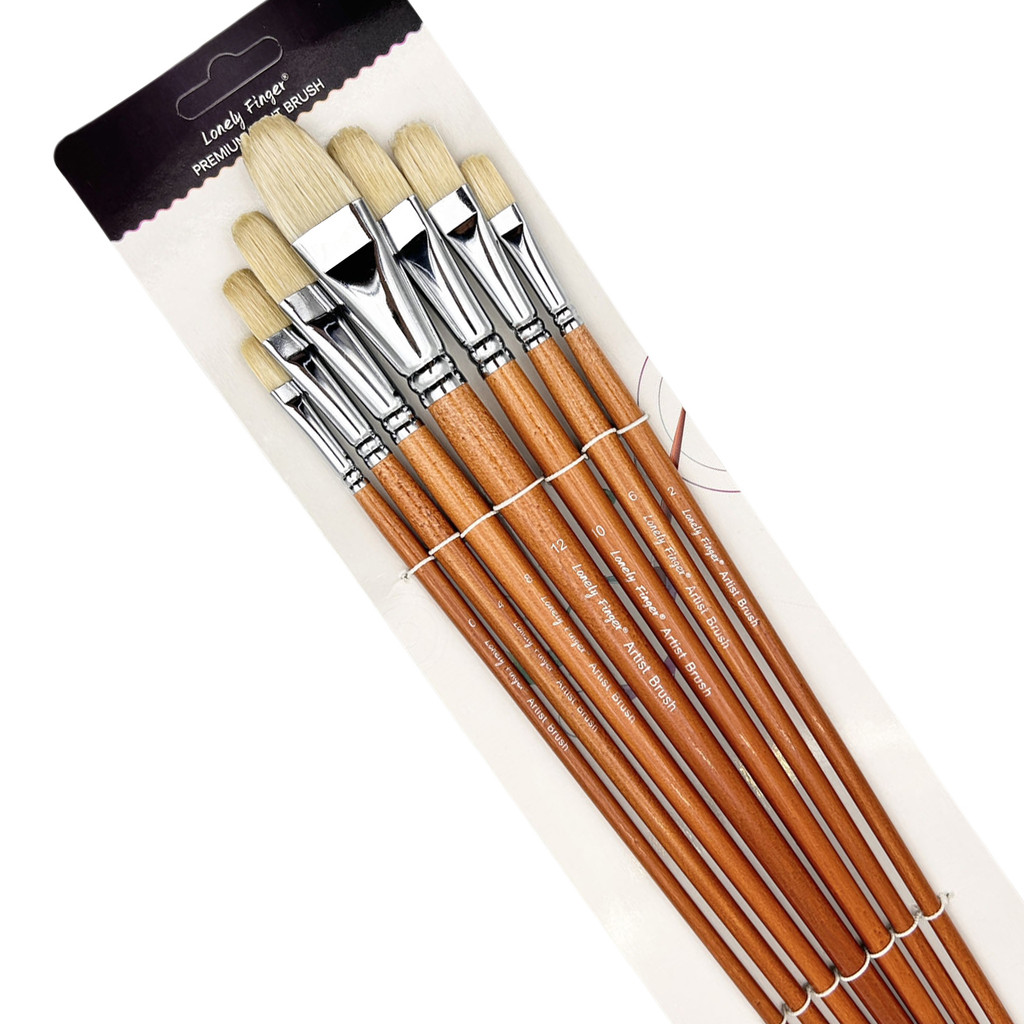 

Professional Hog Bristle Filbert Oil Paint Brushes Set, 7pcs Long Wooden Handle Natural Chungking Hog for Oil Acrylic Painting