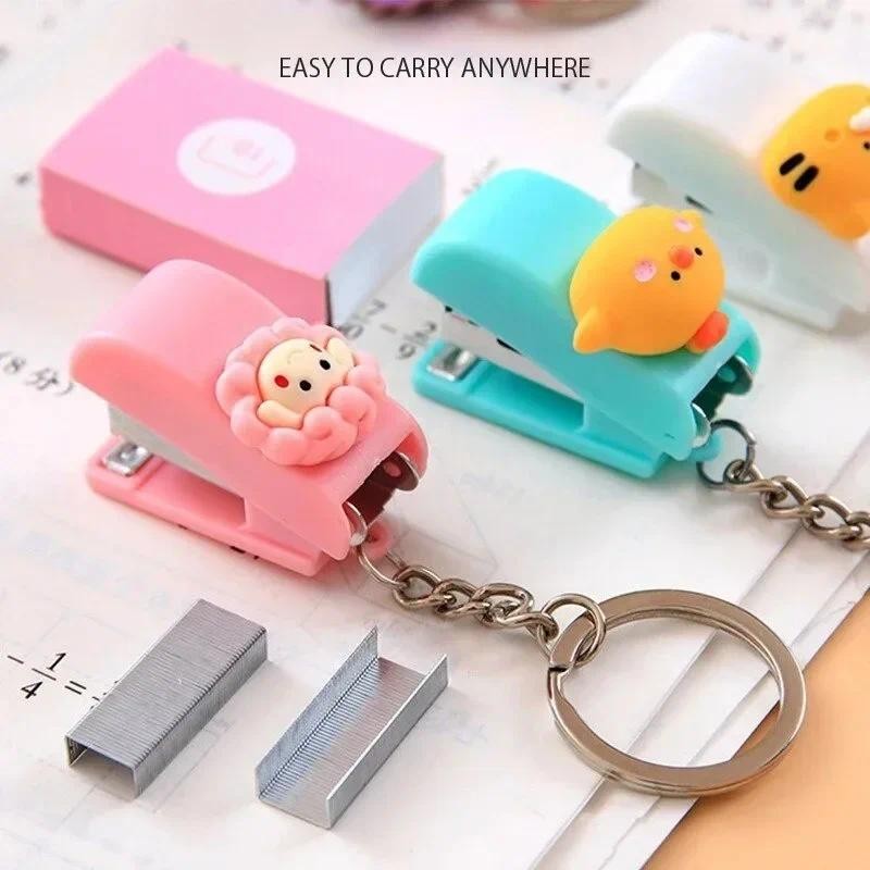

Cute Mini Stapler Creative Cartoon Animal Staple Binding Tools Keychain File Organizer Office Stationery School Student Supplies