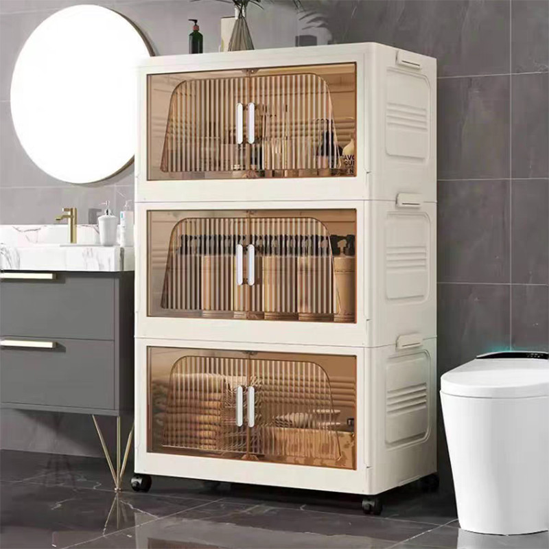Folding Storage Cabinet Storages Cabinet Waterproof and Dustproof with Swivel Wheel Kiten Bedroom Li