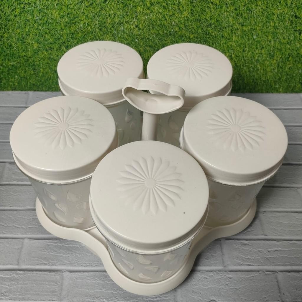 isi 5pcs Toples Lebaran Set nampan putar Mizu Rotary toples  kue bening 1 liter Clio Ivory pink hija