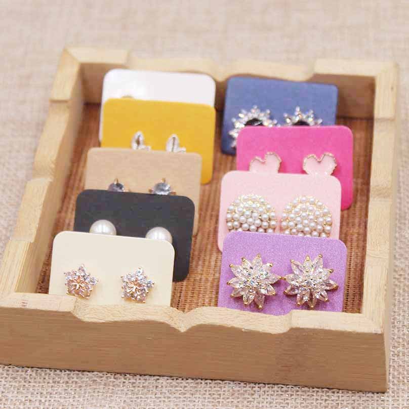 

100pcs cute solid color earring paper package card DIY small stud earring card white kraft pink jewelry display card