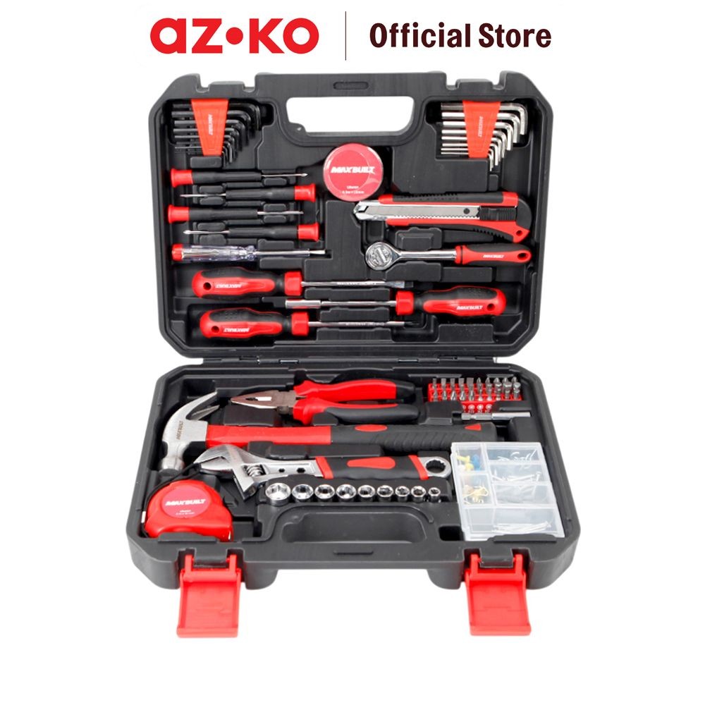 AZKO Maxbuilt Set 132 Pcs Perkakas Rumah Tangga - Merah Set Tool Kit Multipurpose Hand Tool Perkakas