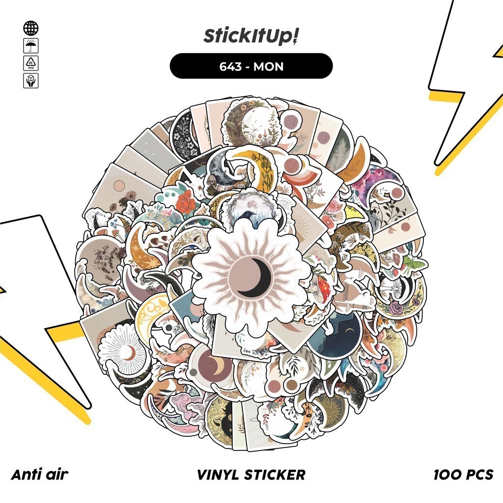 

COD 100 Pcs Stiker Pack Moon Flowers Lucu Aesthetic Vynil Waterproof untuk Freebies Sticker Buku Journal Casing HP Laptop