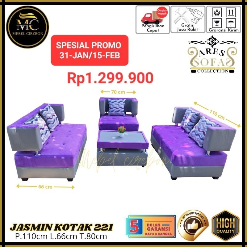 Sofa Jasmin Minimalis 221 / Kursi Sofa / Sofa Jasmin Kotak Termurah Tegal