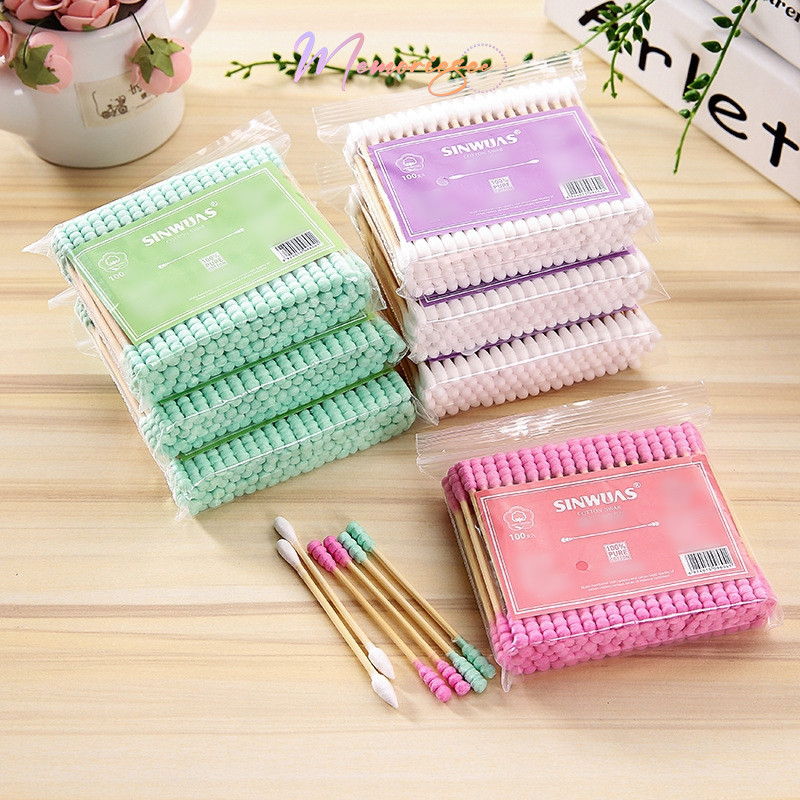 COD- 100pcs Cotton Bud Spiral Cotton Swabs Pack Premium Cotton Buds Berujung Ganda Cotton Swabs 1Pac