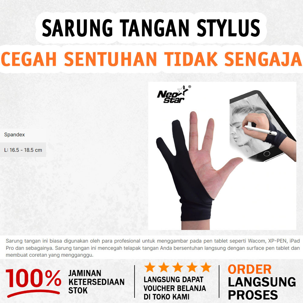 

Sarung Tangan Pena Layar Sentuh | Bahan Elastis & Adem Anti-touch Drawing Tablet Size L 16.5 x 18.5 cm