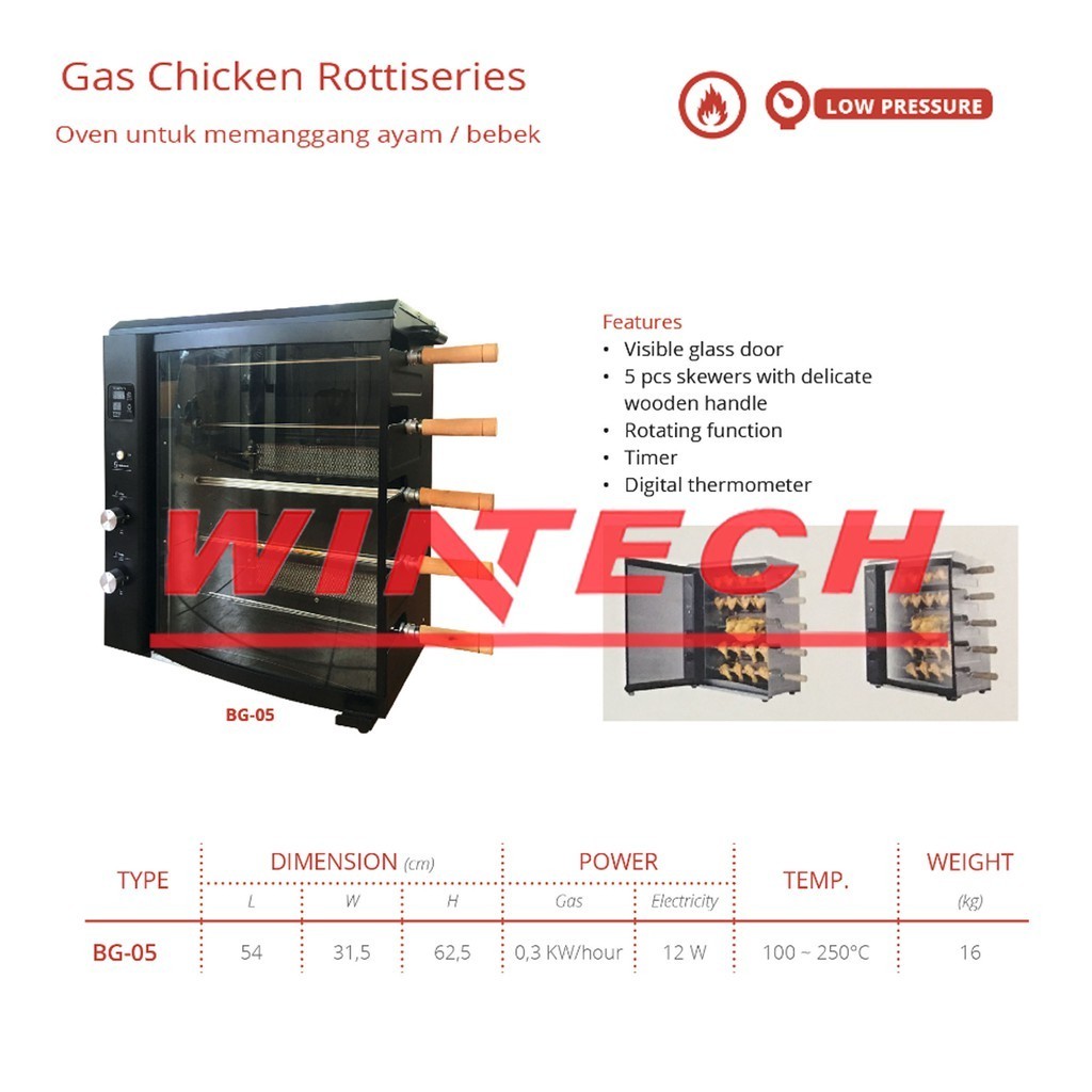 GETRA BG-05 Mesin Panggang Ayam Sistem Putar Gas Rotisseries - Oven Pemanggang Bebek